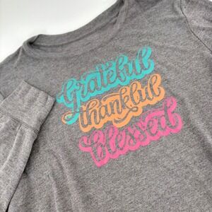 PositiviTees Womens 3X Gray Grateful Graphic Long Sleeve Tunic Top Lounge Comfy